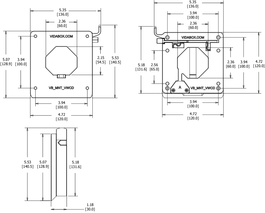 VESA 100 / Wall VidaMount ChargeDOCK Dimensions